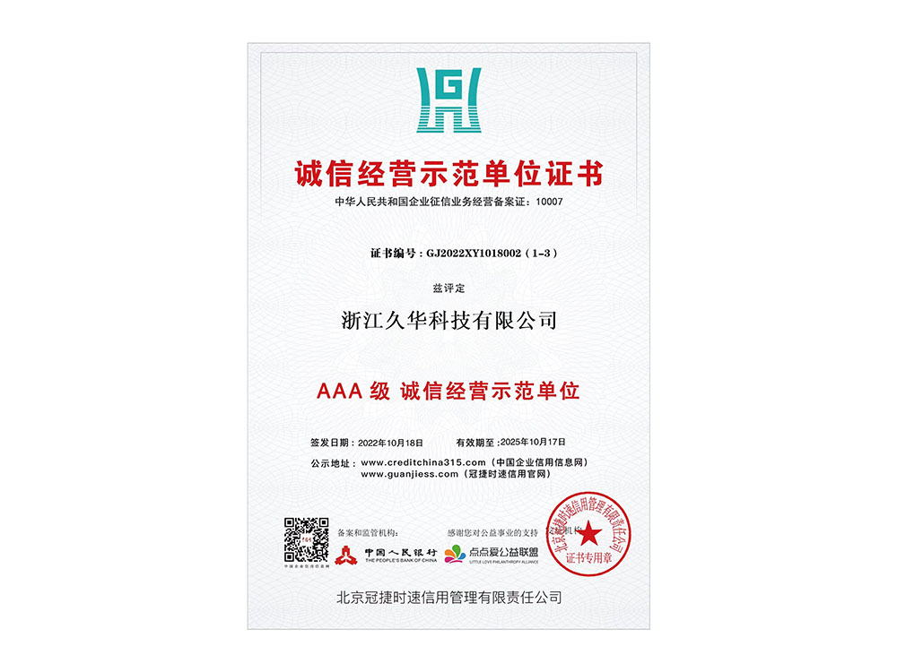 诚信经营示范单位证书