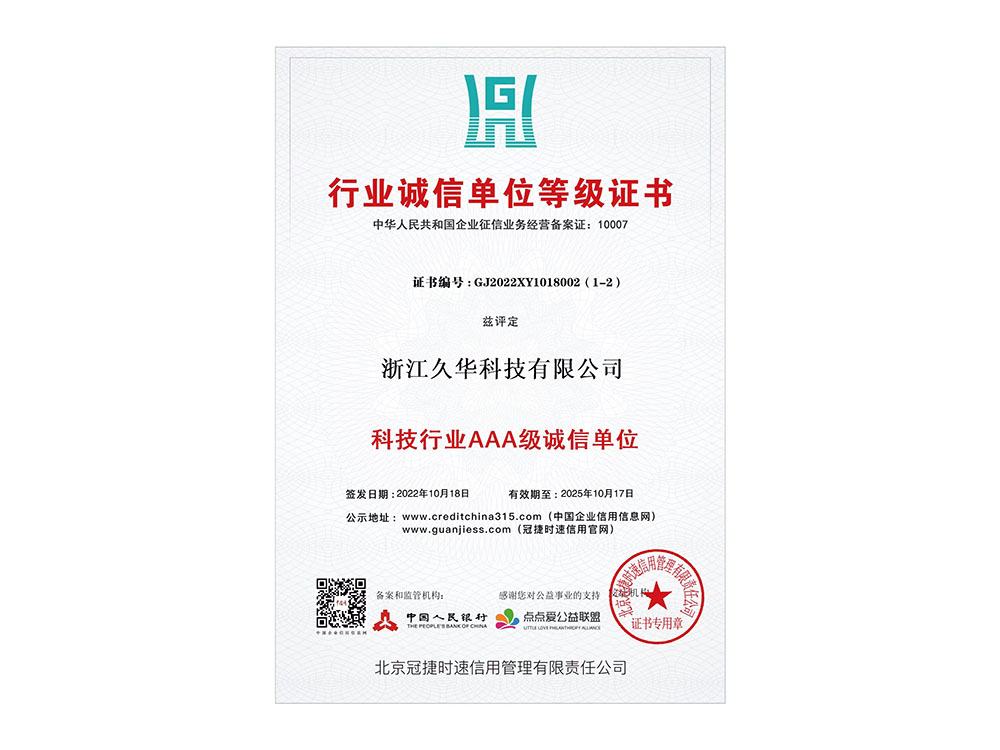 行业诚信单位等级证书